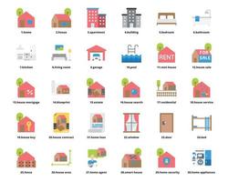 iconos de vector de bienes raíces color plano, hogar, casa, edificio