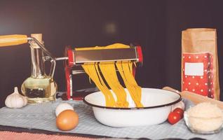 Fresh pasta on table photo