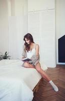 beautiful girl reading a book photo