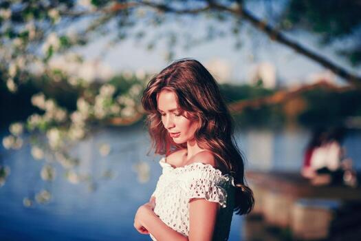 woman in the flowered garden photo
