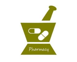 Vector design of mortar and pestle pharmacy  olive green color against white background