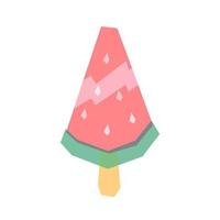 Frozen watermelon ice cream on a wooden stick. Multi layer overprint artwork of fruit dessert, of green and red colors. vector