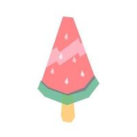 Frozen watermelon ice cream on a wooden stick. Multi layer overprint artwork of fruit dessert, of green and red colors. vector