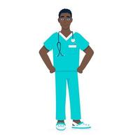 Nurse or surgeon doctor standing with stethoscope flat style design vector illustration
