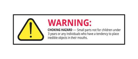 Choking hazard forbidden sign sticker not suitable for children under 3 years isolated on white background vector illustration. Warning triangle, sharp edges and small parts danger.