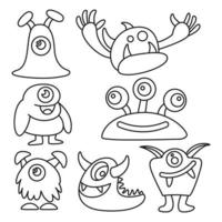 funny cartoon monster character line art vector