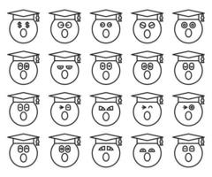 conjunto de emoticonos de línea de estudiante asombrado vector