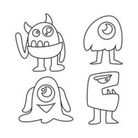 doodle cartoon monster character line art vector
