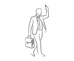 hand drawn businessman with briefcase character line art vector