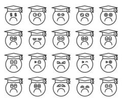 conjunto de emoticonos de línea de estudiante aburrido vector