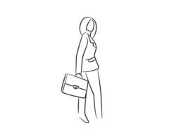 sketch businesswoman with briefcase line illustration vector