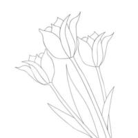 wildflower blossom linear flourish coloring page drawing element vector