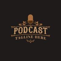 Podcast retro logo design concept vector