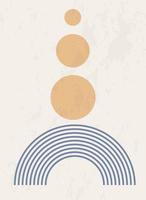 Abstract poster with geometric shapes and lines. Rainbow print and sun circle, boho style. vector