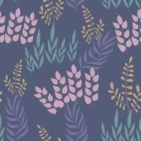 Seamless pattern of different types of field grasses and branches. Plant ornament of simple botanical elements. vector