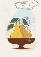 Yellow pears in a vase. Template with an abstract composition of simple shapes and lines. Fresh fruits vector