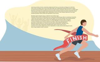 un corredor rápido cruza la línea de meta. ganador de una competencia de carreras. atletismo. banner motivacional, página web. vector