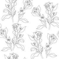 Seamless pattern of spring and summer flowers. Hand drawn wildflowers. Line art. vector