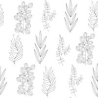 Seamless pattern of different types of field grasses and branches. Plant ornament from elements line art. vector