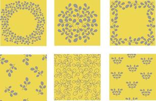 Summer Set. Botanical circular design pattern. Tree branches with leaves in green. Frames of plant elements, seamless patterns vector