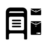 icono negro, casilla de correo con sobre. vector