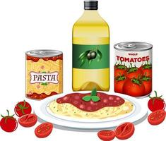 espaguetis con salsa de tomate en lata vector