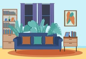 Room with sofa and shelves vector