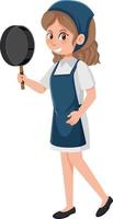 Female chef in blue apron