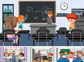 Set of student in the classroom scene vector