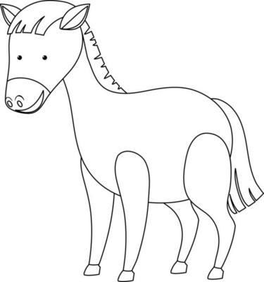 Horse black and white doodle character