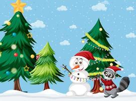 Christmas holidays with snowman and tree vector