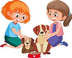 Children with thier pets isolated on white background vector