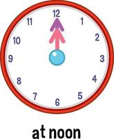 English prepositions of time with clock at noon vector