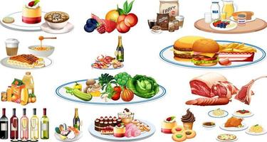 Set of different foods and beverages vector