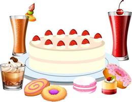 Delicious desserts and drinks cartoon set vector