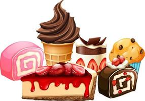 Delicious desserts cartoon set vector