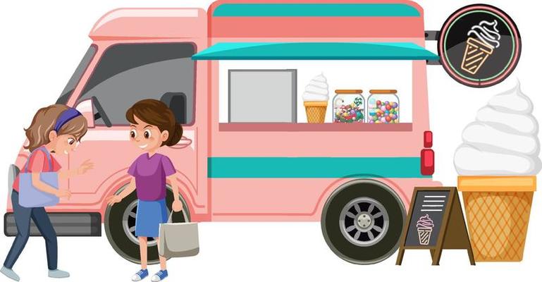 People talking by the icecream truck