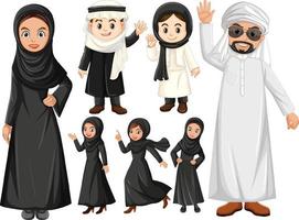 Arabic people in black and white costume vector