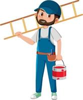Painter with buckets of paint and ladder vector