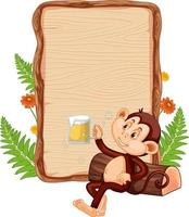 Blank wooden signboard with cute monkey vector