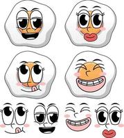 Set of facial expression vintage style cartoon with fried egg on white background vector