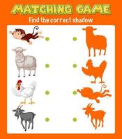 Worksheet design for matching animal shadow vector