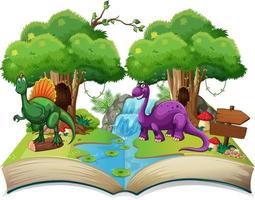 Opened book with various dinosaurs cartoon vector