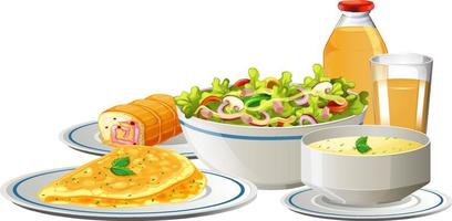 Breakfast set with salad soup and omlet vector