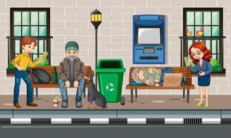 Outdoor scene with homeless people vector