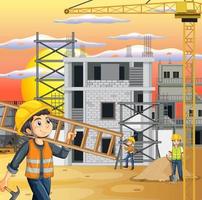 sitio de construcción de edificios con trabajadores vector