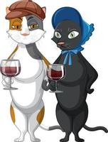 gatos de pie y bebiendo vino sobre fondo blanco vector