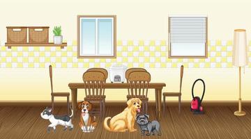 Set of different domestic animals in kitchen vector