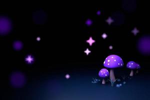 Magic mushroom field background - rendered scene with mysterious 3d mushrooms in the dark photo