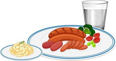 Breakfast meal with sausage in a plate vector